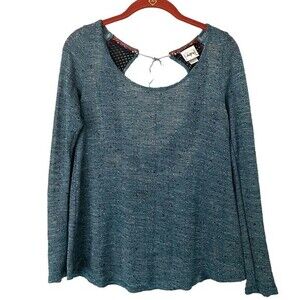 Daytrip Boho Hippie Teal Tassel Sweater Top Cut Out Lace Back Women's Size Small